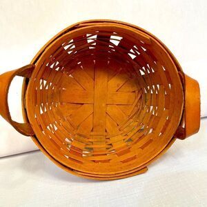 6” LONGABERGER WOVEN TRADITIONS DARNING BASKET WITH LEATHER HANDLES 1995